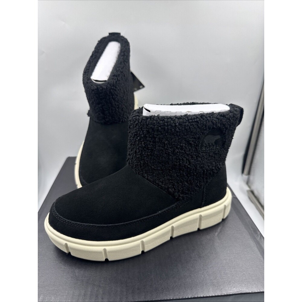 SOREL Women 7 Tawny Black Buff Explorer III Slip On Cozy Waterproof Boot Booties